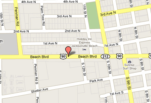 Map of 1232 Beach Blvd, Jacksonville Beach, FL 32250